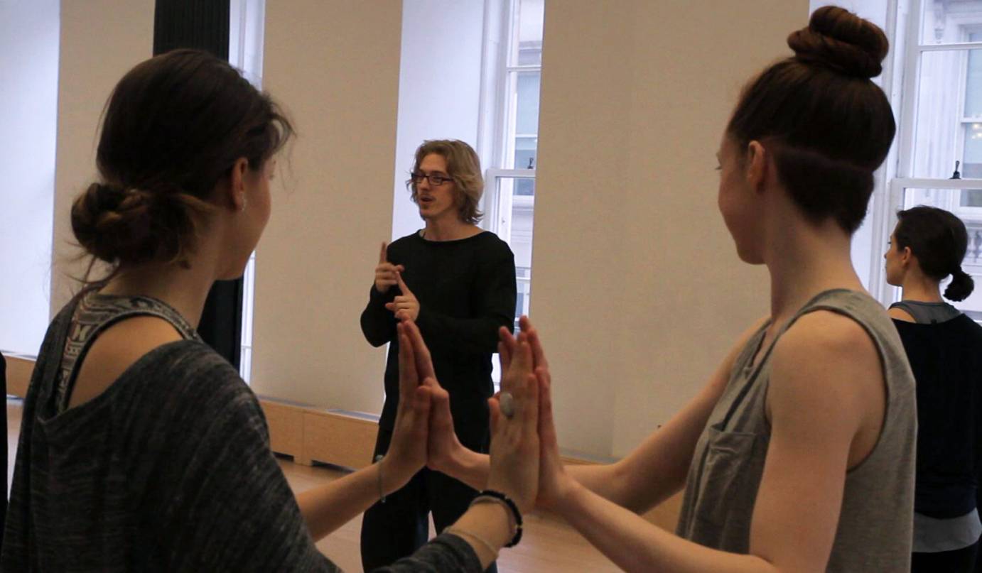 Brian Strimpel leads a partnering class at Gibney Dance